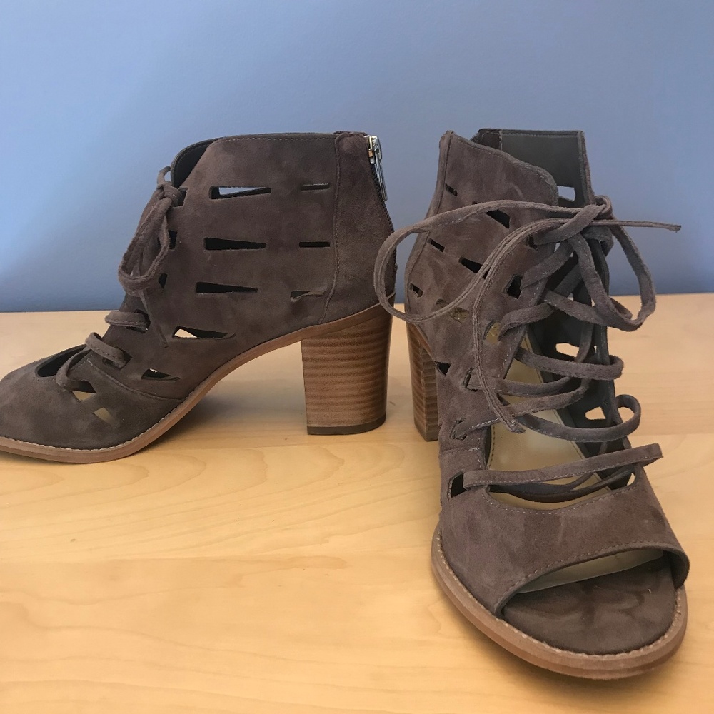 Vince Camuto Taupe Lace up Booties